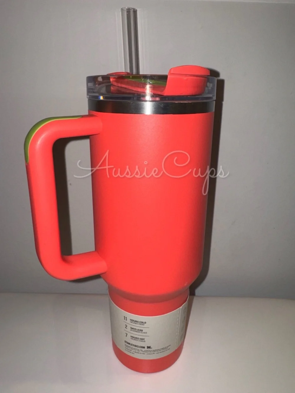 Stanley Hibiscus 40 oz Quencher 40oz Tumbler - Coral with Lime Logo, small flaws - Picture 4 of 10